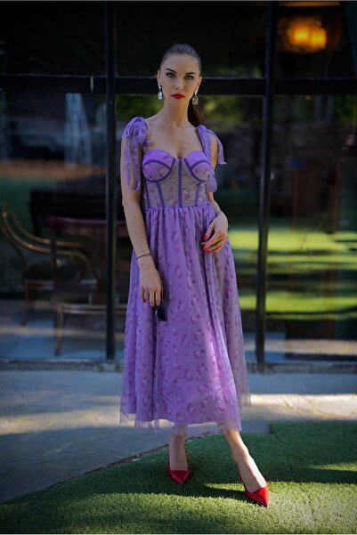 LUCSTYLE Monargue Mor Midi Elbise