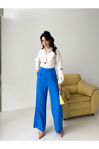POP STORY High Waist Draped Linen Textured Women's Trousers