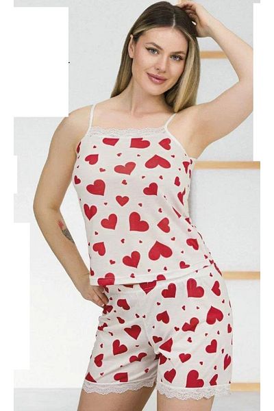 Wonder Girl Wonder Girl Suspender Shorts 2-Piece Set Soft Fabric Red Heart Pattern White Color