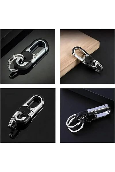 North Color Keychain with Security Lock in Stainless Steel