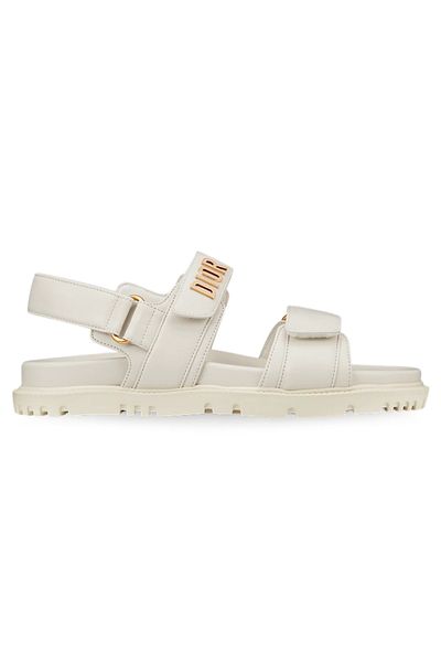 Dior Dioract White Lambskin Sandals | Gold Signature & Adjustable Straps