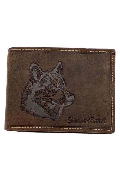 Micutz Brown Wallet for Men Personalized with Wolf, RFID Protection, Genuine Leather, 12.5x9.5x2.7 cm