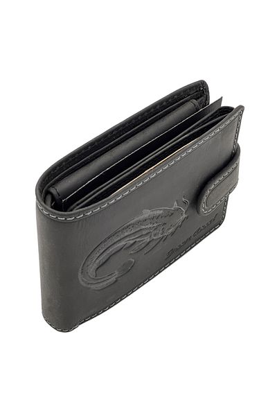 Micutz Fisherman Wallet for Men Personalized with Catfish, Genuine Leather, 12.5x9x3.8cm, Black Color