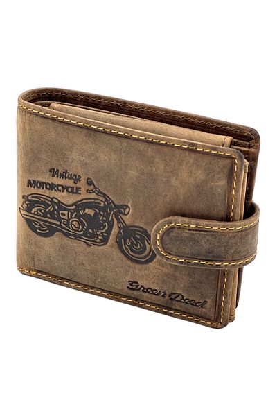 Micutz Personalized Men's Wallet with Motorcycle Made of Genuine Leather, Motorcycle Chain, 12x10x3 cm, Brown