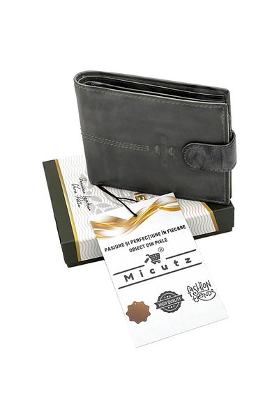 Micutz Men's Vintage Gray Genuine Leather Wallet, 12.5 x 9.5 x 2 cm