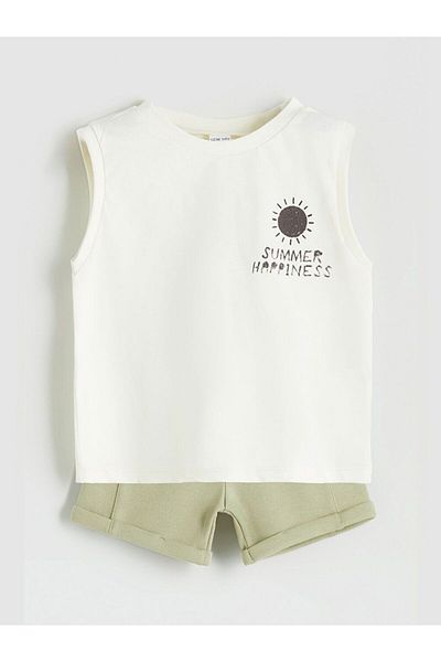 LC Waikiki Lcw Baby Printed Baby Boy Undershirt and Shorts 2-Pack