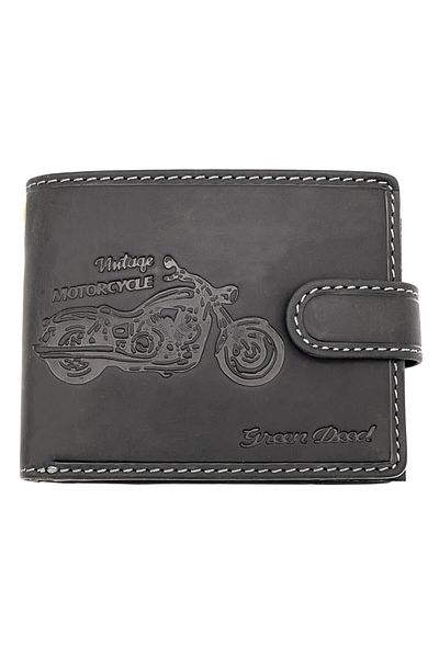 Micutz Personalized Men's Wallet with Motorcycle Made of Genuine Leather, Motorcycle Chain, 12x10x3 cm, Black