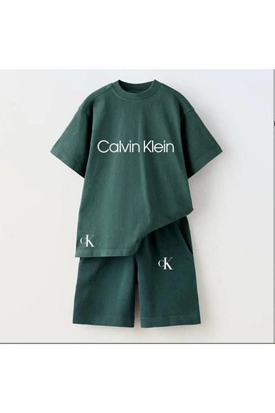 morpembej kadın erkek çocuk New Season Children's Shorts Set Green
