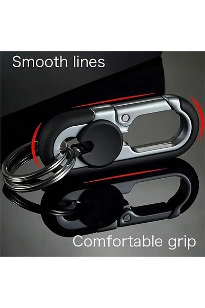 North Color Keychain with Security Lock in Stainless Steel