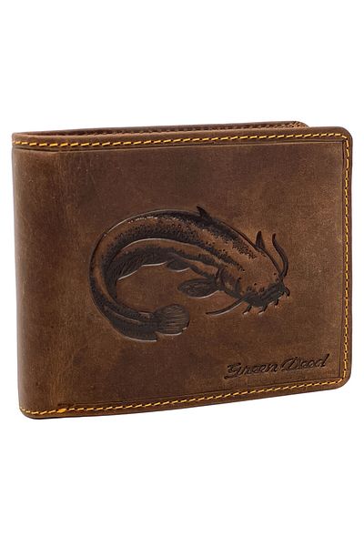 Micutz Fisherman Wallet for Men Personalized with Catfish, Genuine Leather, 12.5x9x3.8cm, Brown Color