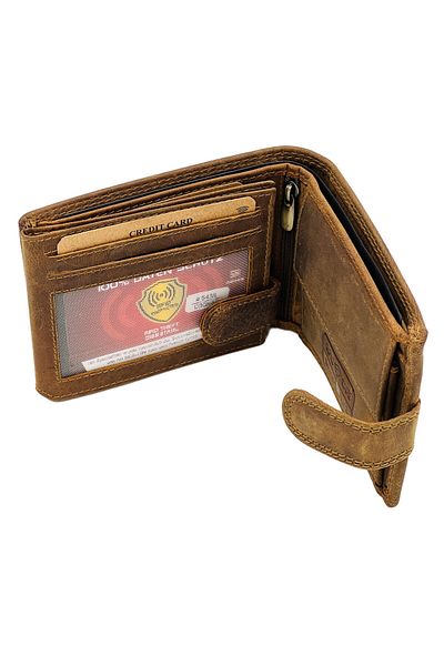 Micutz Men's Wallet Genuine Leather HUNTER, RFID Protection, Color: Cognac, 9.5x12x2 cm