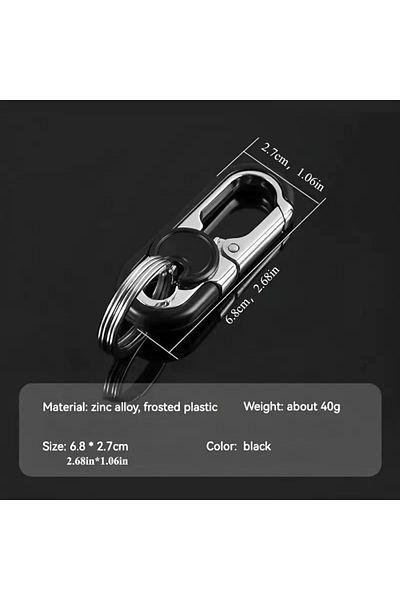 North Color Keychain with Security Lock in Stainless Steel