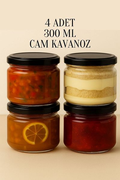 Rotanev 4Pcs 300ml Metal Black Canning Lids Magnolia and Food Storage 300Cc Clear Glass Jar