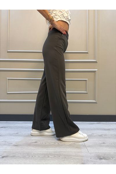 geenz manifacture Denisa Grey Seamless Velcro Palazzo Παντελόνι με ρυθμιζόμενο ψηλόμεσο Lycra με φαρδύ πόδι