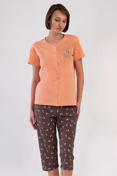 VİENETTA Women's Cotton All Button Short Sleeve Capri Pajama Set, 408175