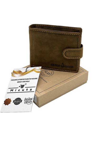 Micutz Men's wallet made of handmade natural leather Brown, 12x10x2 cm, RFID protection, Light Brown color