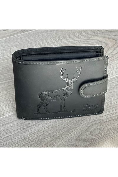 Micutz Men's Black Wallet Personalized with Deer, 12x10x2 cm, Genuine Leather, Black Color