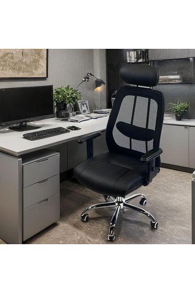 Ch Swivel mesh office chair with leather seat