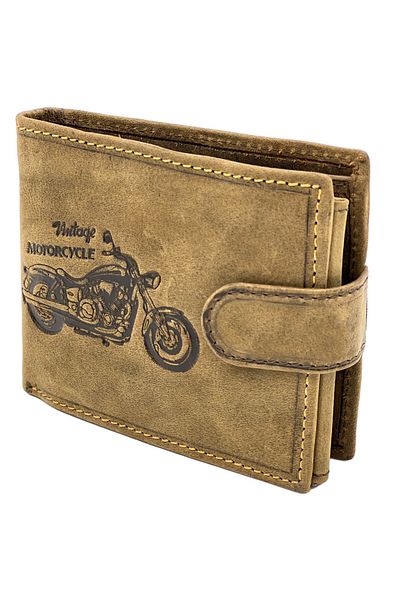 Micutz Personalized Men's Wallet Micutz® Moto Vintage Brown, Chain for Attachment, Genuine Leather