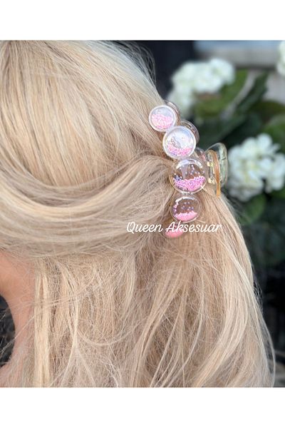 QUEEN AKSESUAR Large Bubble Balloon Ball Moving Sequin Glitter Transparent Acrylic Latch Buckle Pink 10.5cm