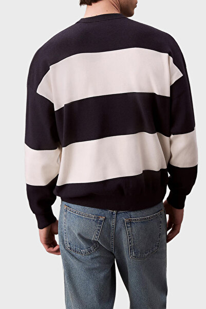Calvin Klein Çizgili Relaxed Fit Bisiklet Yaka Kazak LV04RC304GCHW Erkek KAZAK LV04RC304G CHW