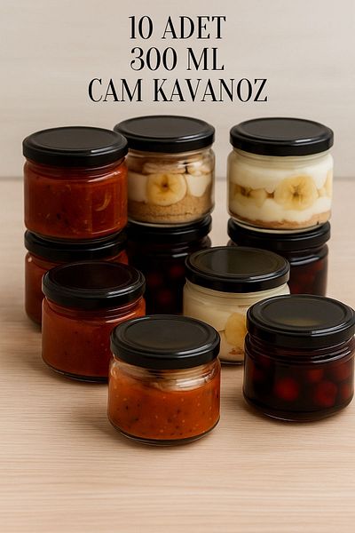 Tanemce 10Pcs 300ml Metal Black Canning Lid Magnolia and Food Storage 300 Cc Clear Glass Jar
