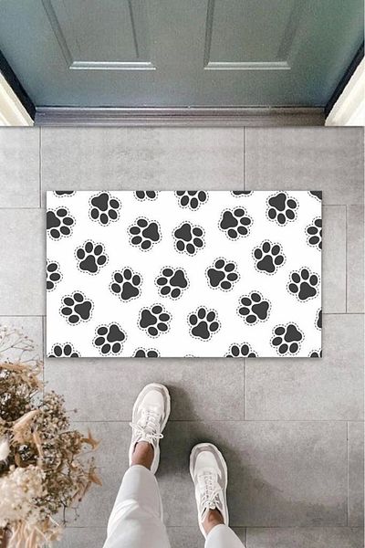 Mu Art Ahşap Bfs Digital Printing White Black Paws Decorative Door Mat K-2024