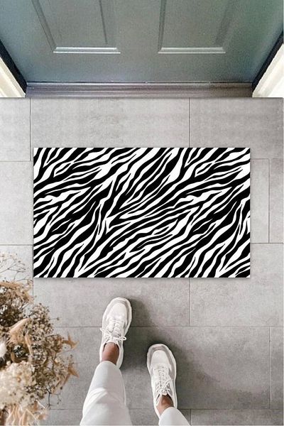 Mu Art Ahşap Bfs Black Door Mat Zebra Pattern K-3253