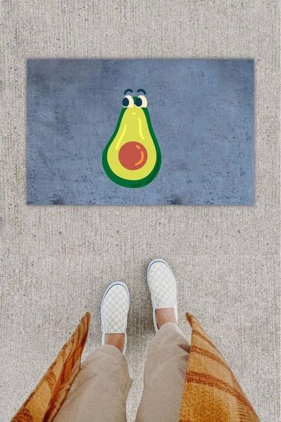 Mu Art Ahşap Bfs Digital Printing Decorative Confused Avocado Anthracite Door Mat K-1299