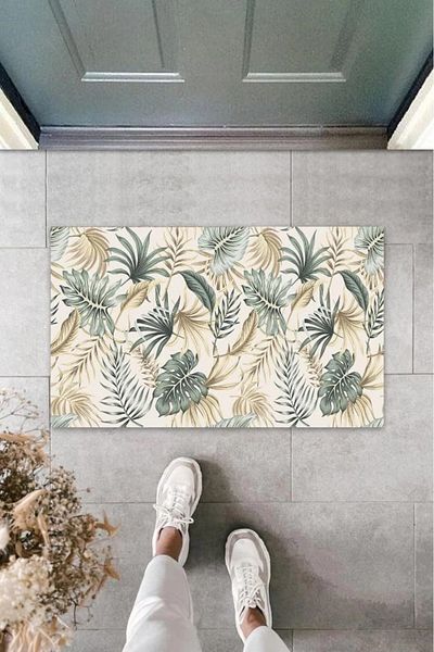 Mu Art Ahşap Bfs Digital Leaf Light Brown Door Mat Outdoor Mat K-3051