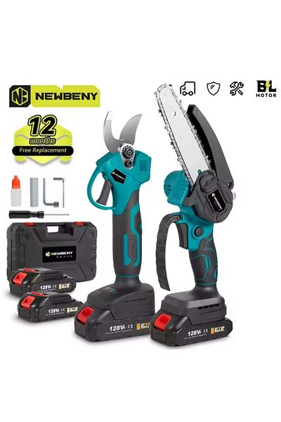 AEIDEN Electric vine and branch shears, 2 batteries 48 V + Chainsaw 6 inch/15 cm