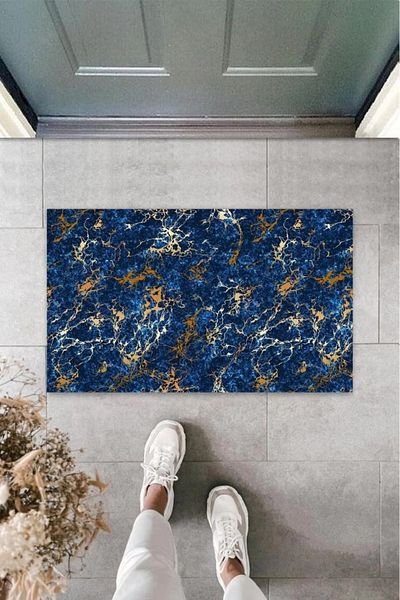Mu Art Ahşap Bfs Digital Printing Navy Blue Marbled Door Mat K-3090