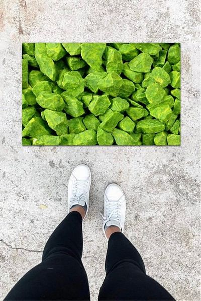 Mu Art Ahşap Bfs Digital Printing Green Natural Stone Pattern Door Mat K-1055