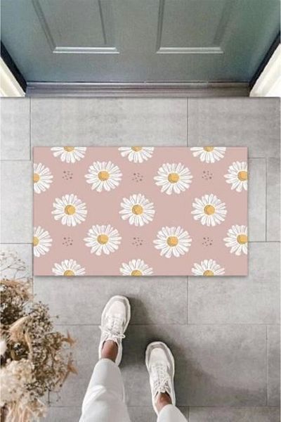 Mu Art Ahşap Bfs Decorative Digital Daisy Lilac Door Mat Outdoor Mat K-3104