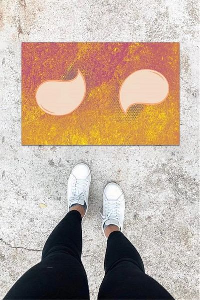 Mu Art Ahşap Bfs Digital Printing Marbled Drop Pattern Door Mat K-1035
