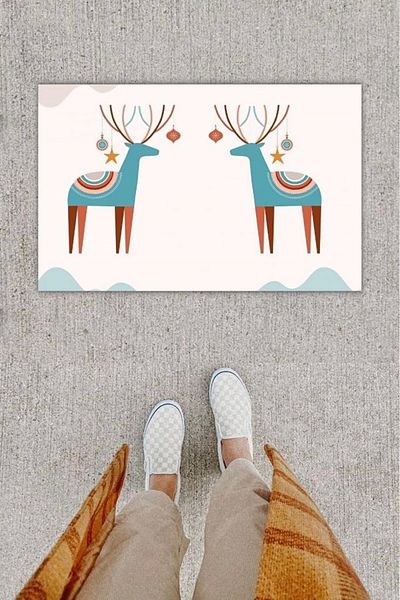 Mu Art Ahşap Bfs Digital Print Decorative 'Li Deer Beige Door Mat K-1273