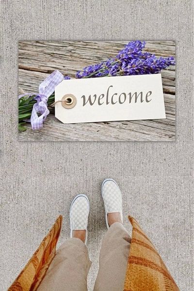 Mu Art Ahşap Bfs Digital Printing Decorative Welcome Beige Door Mat K-1252