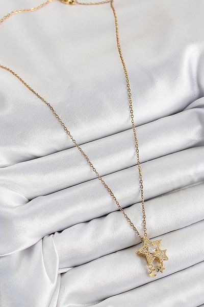 NETWORK ART Bfs 316L Steel Zircon Stone Dangle Star Model Gold Color Women's Necklace