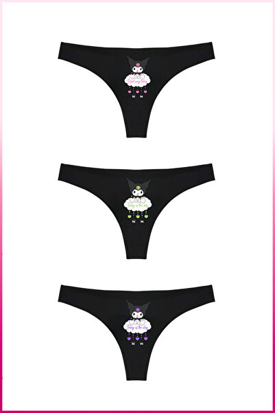 Veille 3'lü Kuromi Baskılı Tanga Set, Kadın Anime Külot,Fantazi İç Giyim,Bdsm Kawaii Kadın Külot