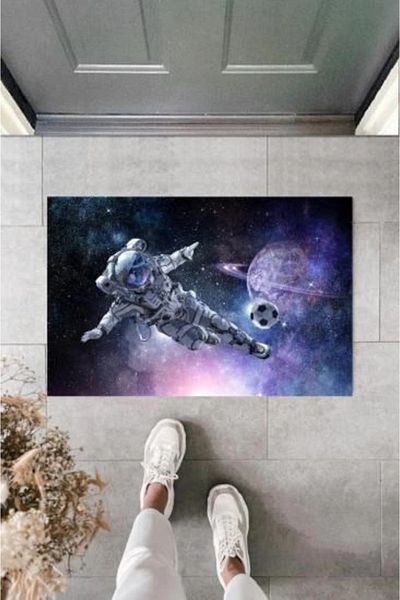 Mu Art Ahşap Bfs Decorative Digital Galaxy Astronaut Blue Door Mat Outdoor Doormat K-2119
