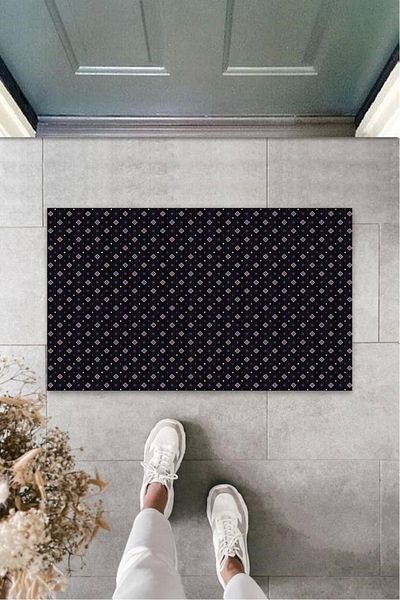 Mu Art Ahşap Bfs Purple Door Mat Small Flowers Pattern