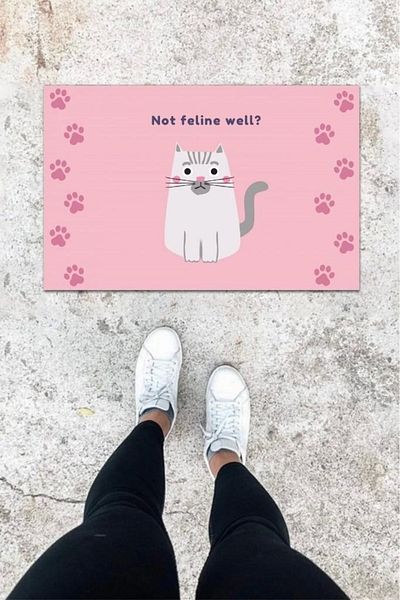 Mu Art Ahşap Bfs Digital Printing Pink Paw Pattern Door Mat K-1030