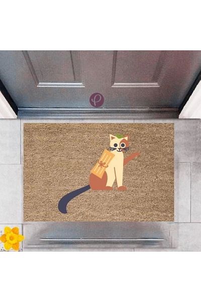 Mu Art Ahşap Bfs Door Mat Decorative Digital Printing Cat P-2431