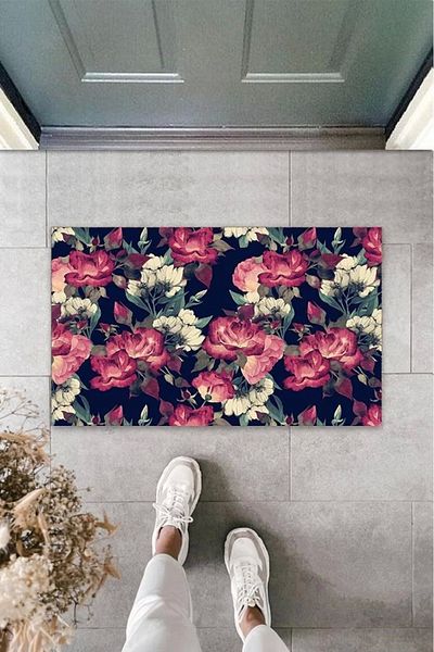 Mu Art Ahşap Bfs Digital Printing Dusty Rose Large Flower Door Mat