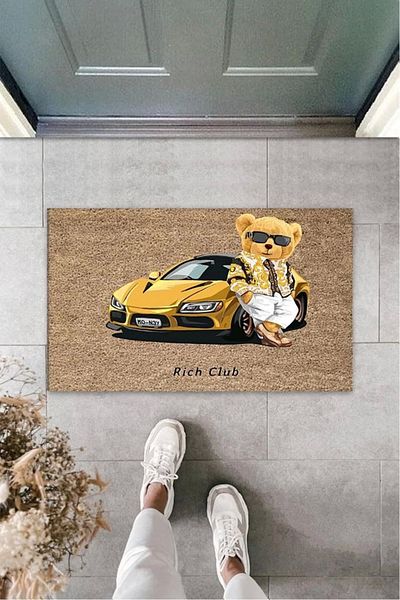Mu Art Ahşap Bfs Decorative Digital Teddy Bear Beige Door Mat Outdoor Mat K-3183