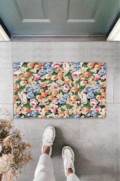 Mu Art Ahşap Bfs Digital Spring Flowers Color Door Mat Outdoor Door Mat K-3114