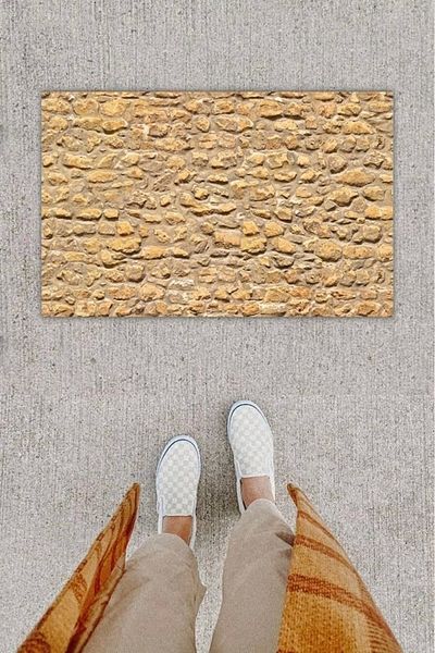 Mu Art Ahşap Bfs Digital Printing Decorative Stone Wall Beige Door Mat K-1264
