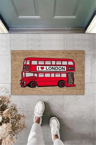 Mu Art Ahşap Bfs Decorative Digital I Love London Bus Red Door Mat Outdoor Doormat K-3172