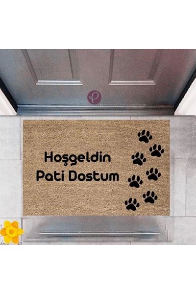 Mu Art Ahşap Bfs Door Mat Decorative Digital Printing Welcome Paw Friend P-2421