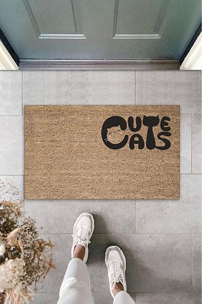 Mu Art Ahşap Bfs Digital Printing Brown Cat Cute Cats Decorative Door Mat K-2062
